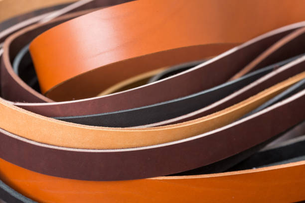 Close up of many colored leather pieces. High resolution photo.