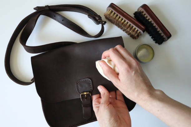 Photo process of cleaning leather products.